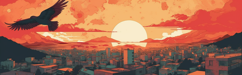 春天夏天夕阳下燕子飞过高楼大厦的城市远处山峰海洋插画背景,插画/手绘图,插画/手绘图库,插画/手绘图下载,插画/手绘